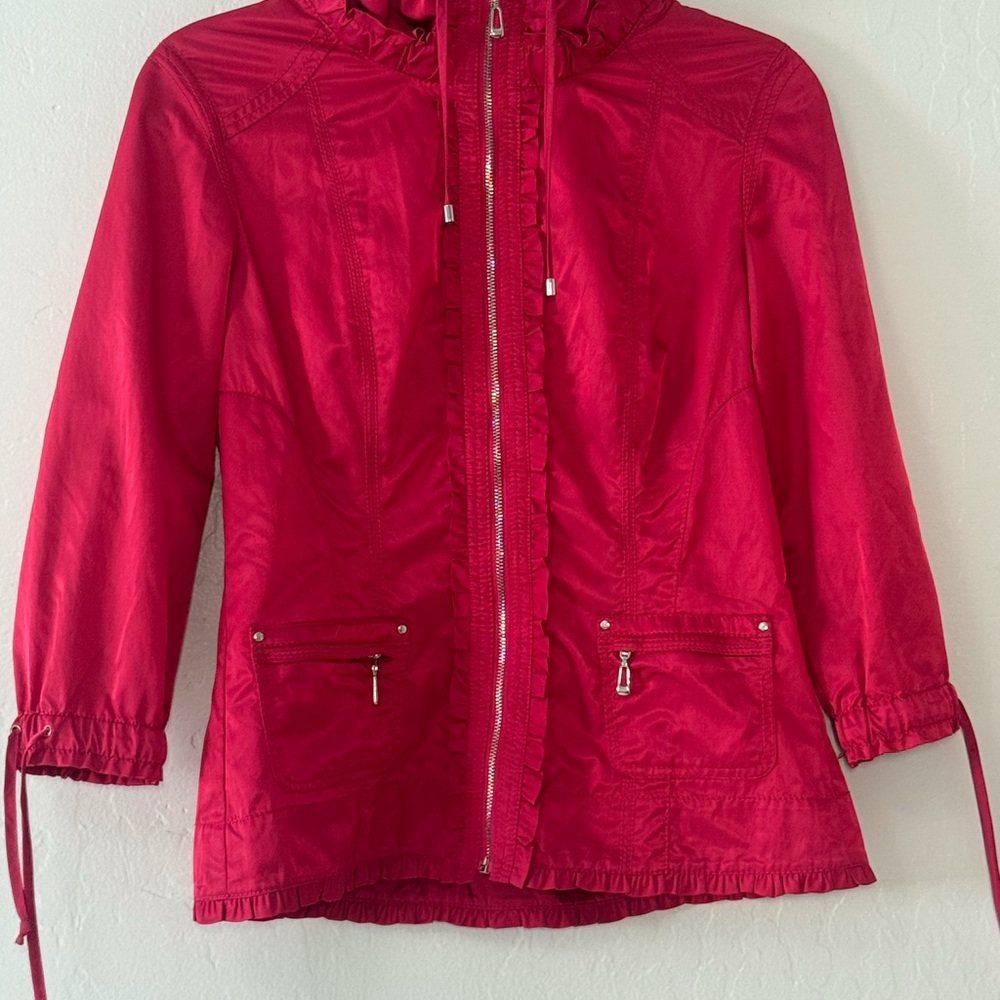 White House Black Market Raspberry Pink Hooded Zip Utility Jacket